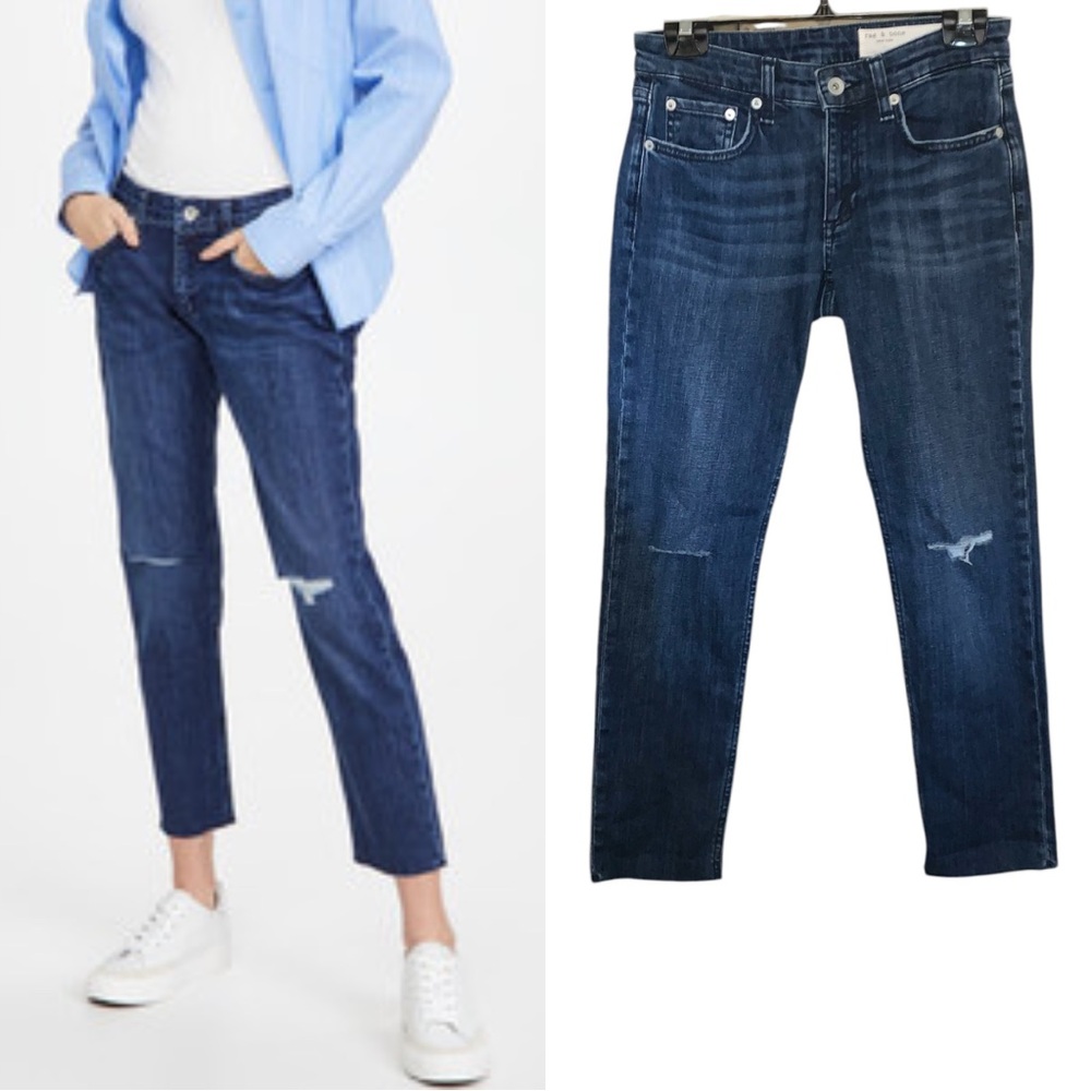 Rag & Bone Dre Low-Rise Slim Boyfriend Jean in Emory W/Holes